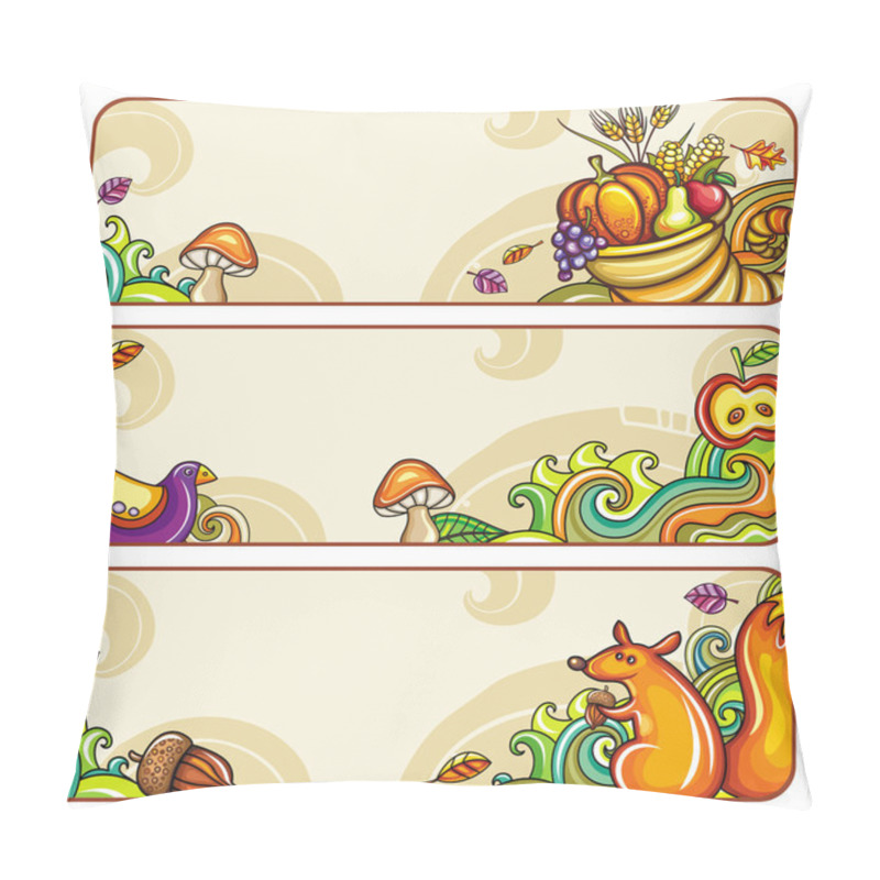 Personality  Vector Set Of Decorative Autumnal Banners.3 Pillow Covers