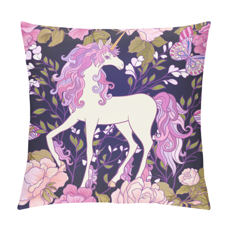 Personality  The Unicorn, Roses And Butterflies Seamless Pattern In Pink, Pur Pillow Covers