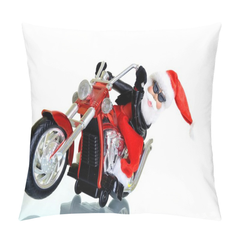 Personality  Santa Claus Standing On A Motorcycle On A White Background Pillow Covers