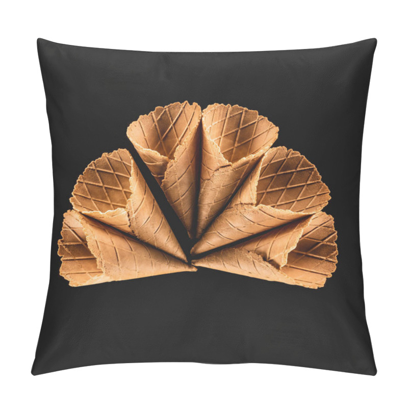 Personality  Top View Of Delicious Ice Cream Cones Isolated On Black Pillow Covers