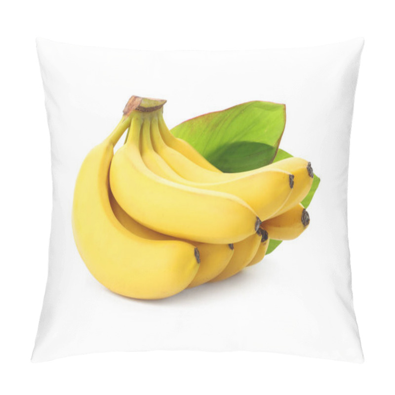 Personality  Cluster Of Delicious Ripe Bananas And Green Leaves Isolated On White Pillow Covers