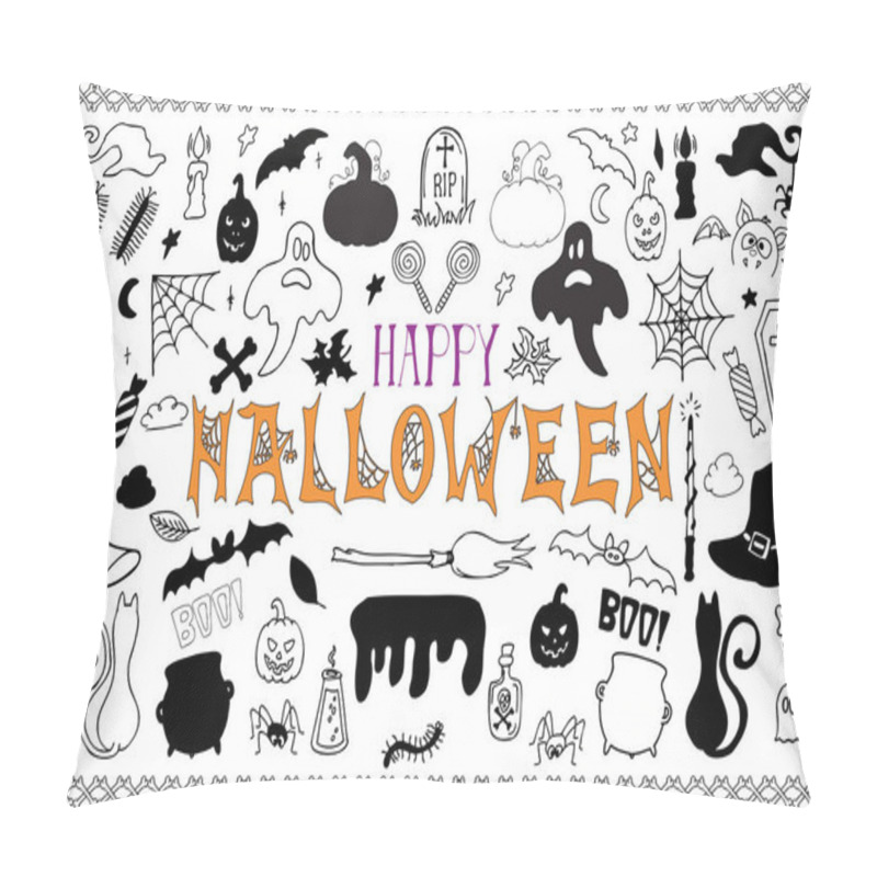 Personality  Sketchy Vector Hand Drawn Doodle Cartoon Set Of Objects And Symbols On The Halloween Theme Pillow Covers