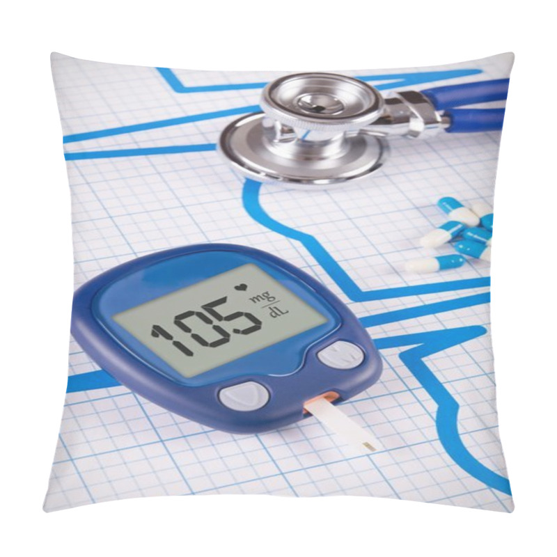 Personality  Glucometer And Stethoscope On Medical Background Pillow Covers