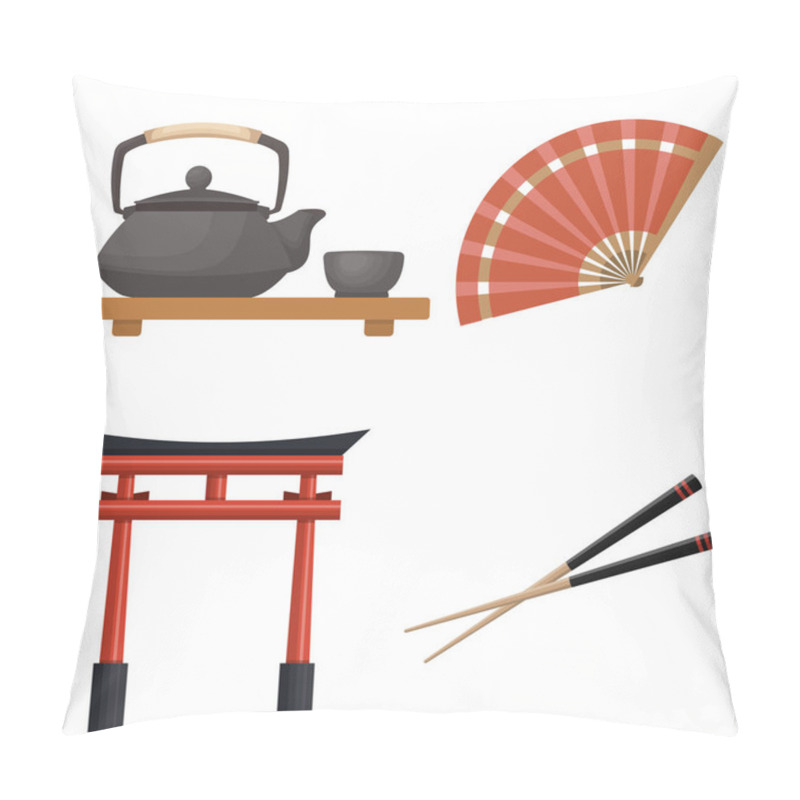 Personality  Japan Famous Symbols Icons Set, Vector Illustration Pillow Covers