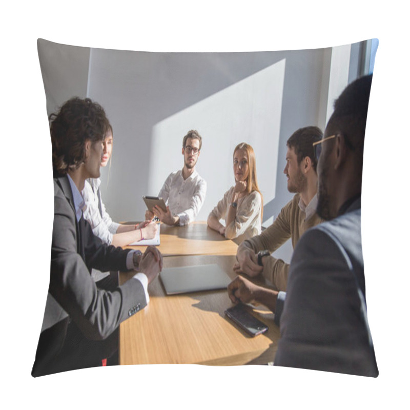 Personality  Multiethnic Diverse Busy Business People Sitting On Meeting Pillow Covers