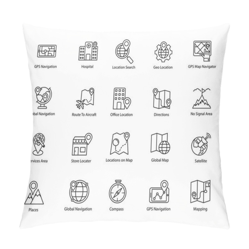 Personality  Map And Navigation Line Vectors Set Pillow Covers