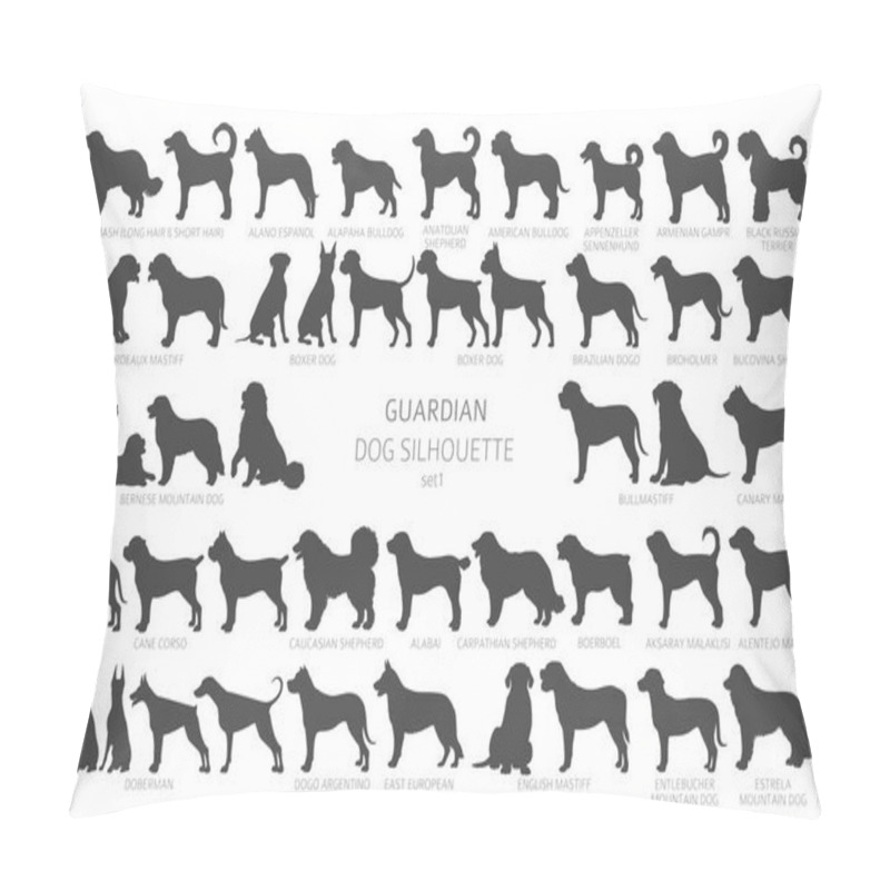 Personality  Dog Breeds Silhouettes, Simple Style Clipart. Guardian Dogs And Service Dog Collection.  Vector Illustration Pillow Covers