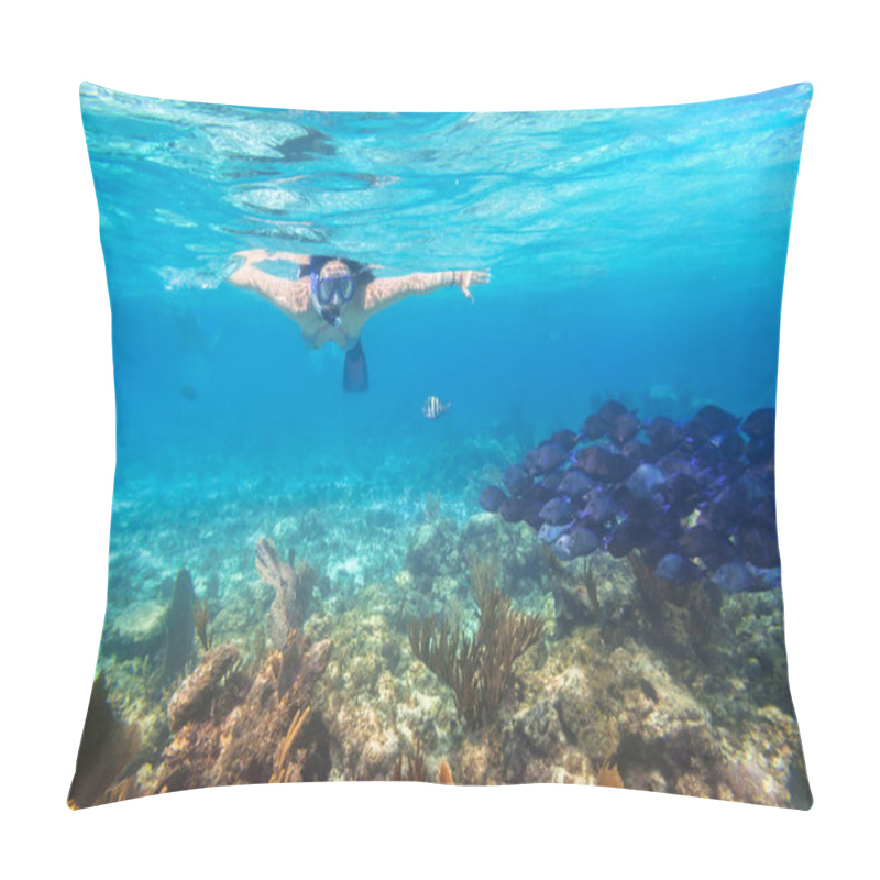 Personality  Young Woman Snorkeling In The Tropical Water Of Mexico Pillow Covers