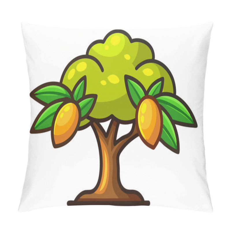 Personality  Cartoon Illustration Of A Mango Tree With Ripe Fruit. Pillow Covers