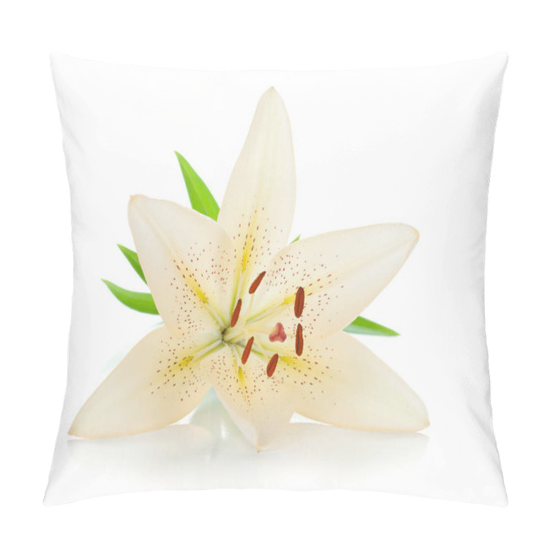 Personality  White Lily With Green Leaves. Isolated On White Background Pillow Covers