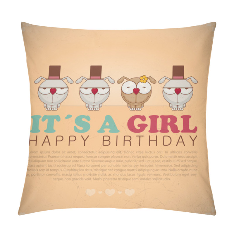 Personality  Funny Happy Birthday Greeting Card With Cute Cartoon Dogs. Pillow Covers