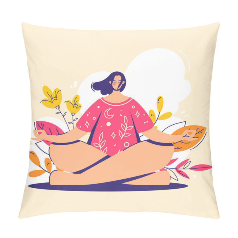 Personality  Yoga Girl. Meditation Concept. Lotus Pose - Padmasana. Woman Relax And Chill. Pillow Covers