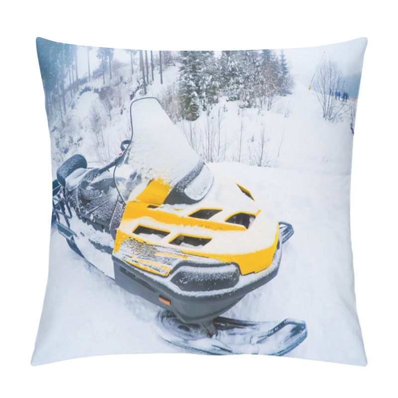 Personality  Winter Motorcycle. Snowmobile. Winter ATVs. Winter ATVs In Winter Against The Backdrop Of The Mountain. Pillow Covers