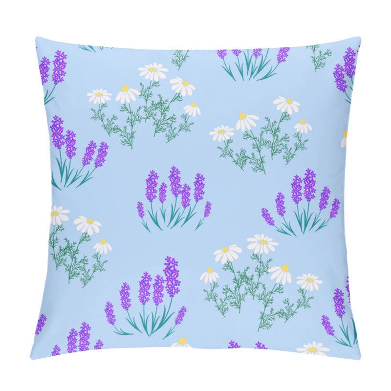 Personality  Botanical Seamless Print With Various Floral Elements. Blue Fields Of Lavender And Chamomile. Fashion Fabric Pattern With Miniature Flowers, Vintage Textile Pillow Covers