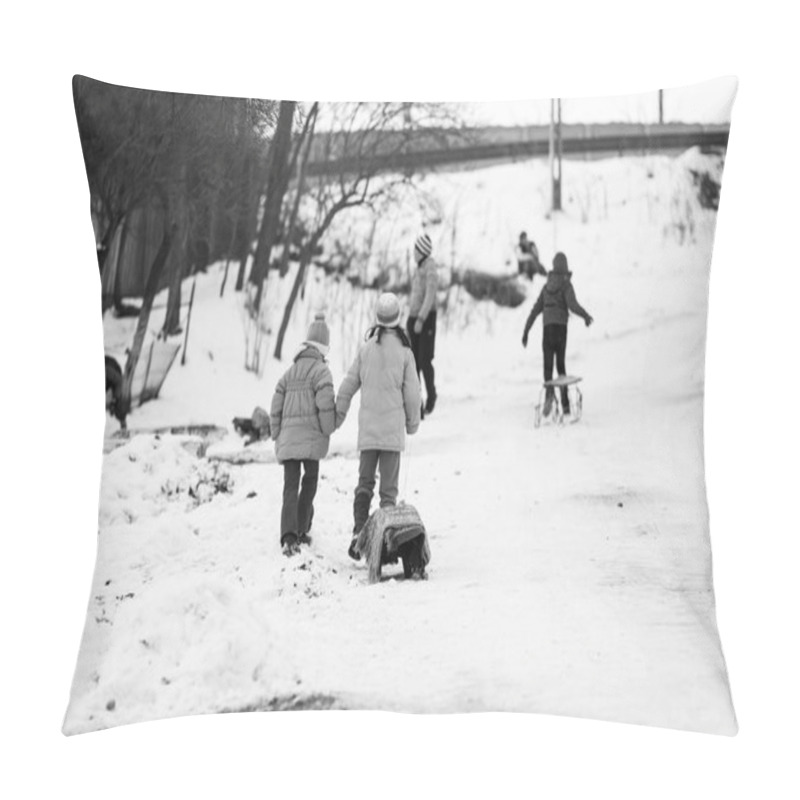 Personality  23. 12. 2012. RESCA, ROMANIA. Small Southern Romanian Village. Scenes From A Moody Winter With Children Playing With Sledges And Enjoying The Snow Pillow Covers