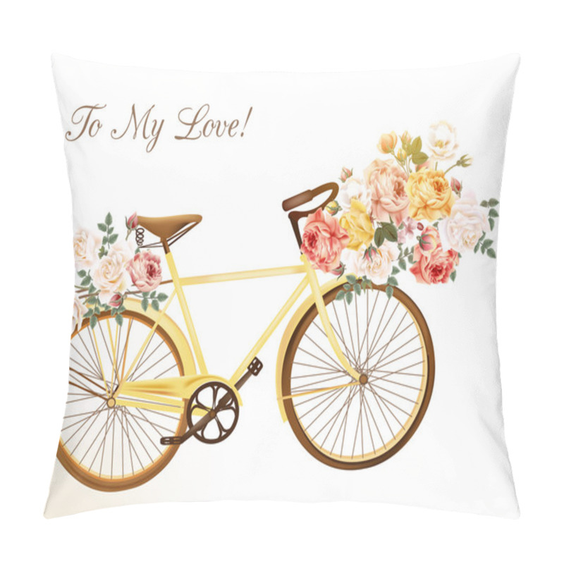 Personality  Cute Vector Invitation With Yellow Bicycle And Flowers Pillow Covers