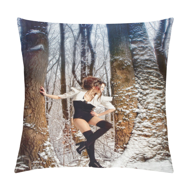 Personality  Fairy Girl In Winter Forest Among The Trees Pillow Covers