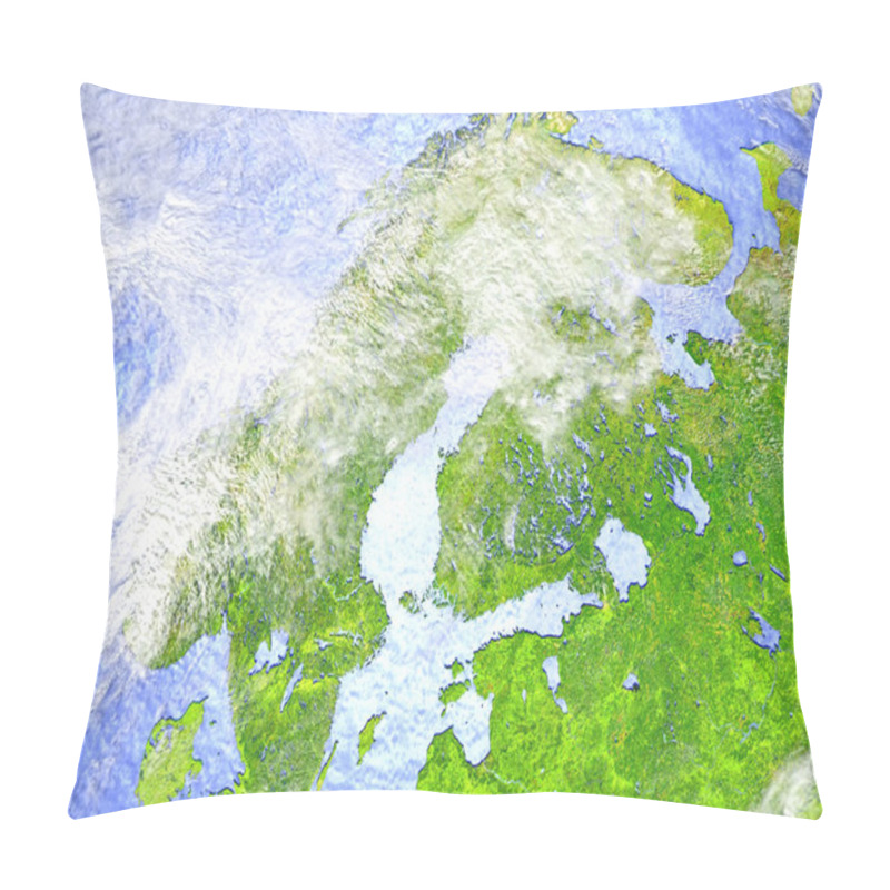 Personality  Scandinavian Peninsula On Realistic Model Of Earth Pillow Covers