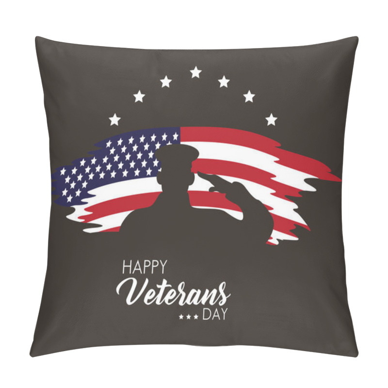 Personality  Happy Veterans Day Lettering With Usa Flag And Saluting Soldier Pillow Covers