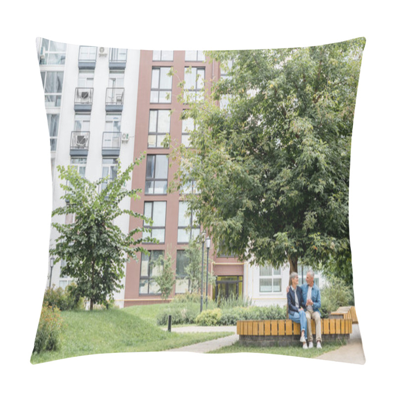 Personality  Mature Man Hugging Smiling Woman And Looking At Her Outside  Pillow Covers