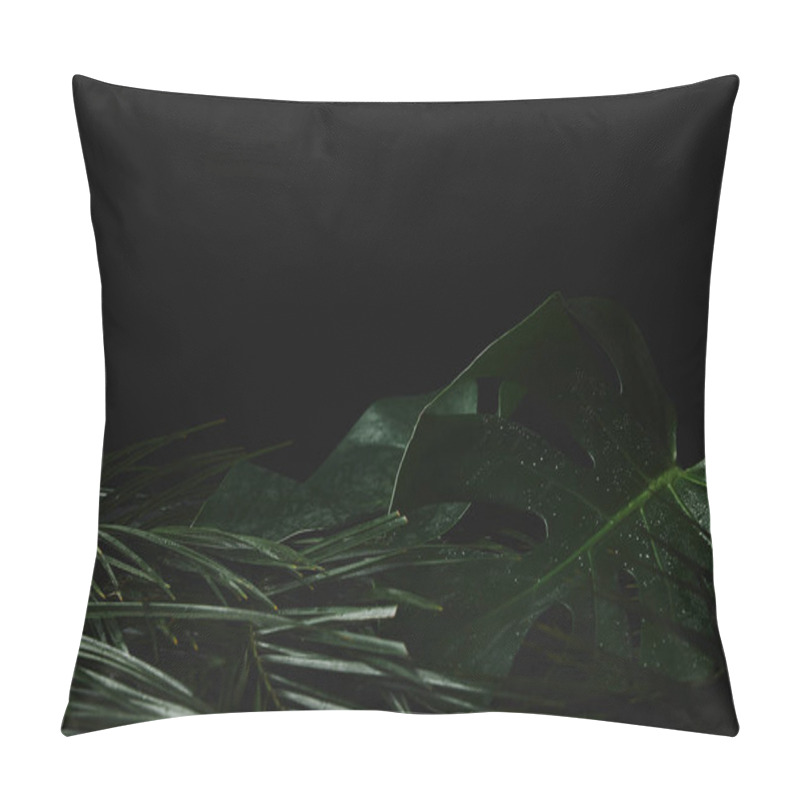 Personality  Beautiful Tropical Botanical With Fresh Green Leaves On Black  Pillow Covers