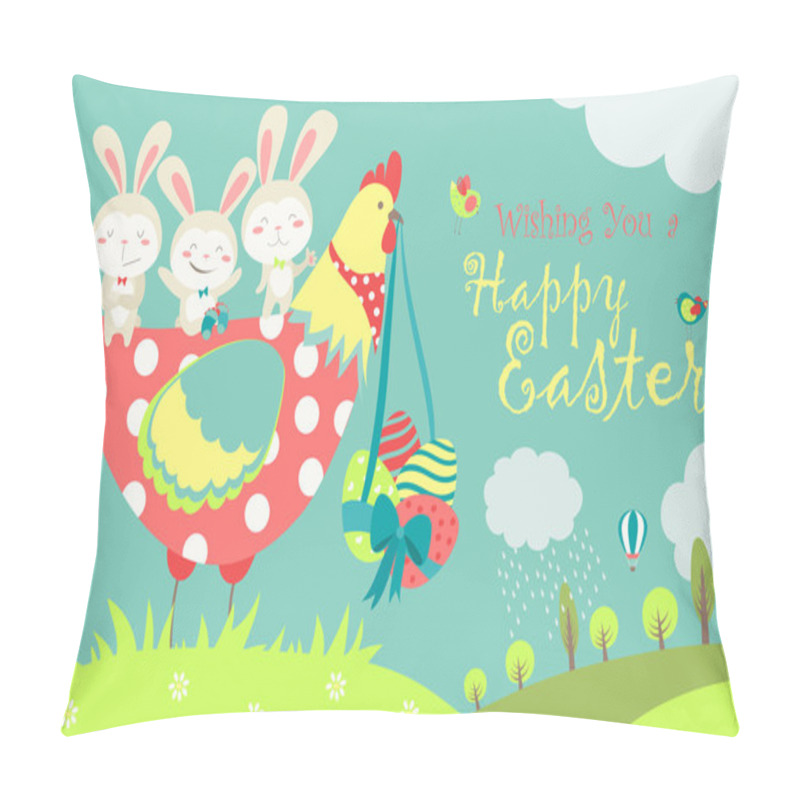 Personality  Easter Bunnies,chicken And Easter Eggs Pillow Covers