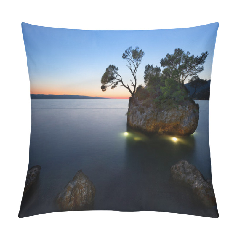 Personality  Sunset At Beach With Kamen Brela (Brela Stone), Brela, Adriatic Sea, Croatia Pillow Covers