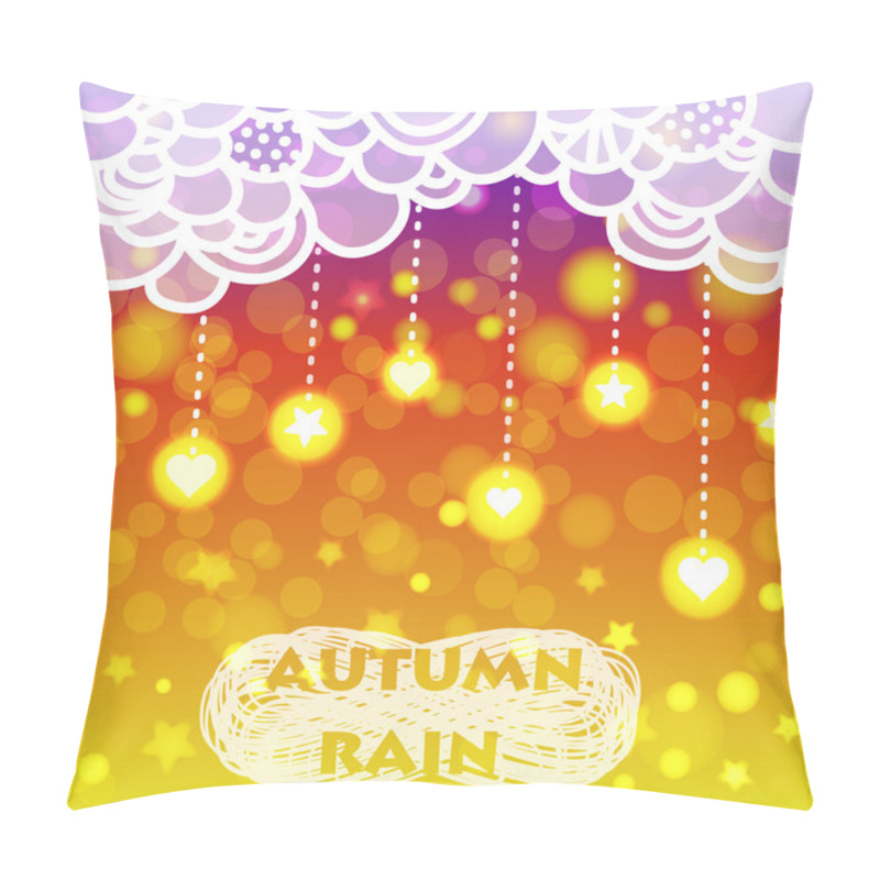 Personality  Rain Of Heart And Stars With Clouds, Autumn Background Pillow Covers