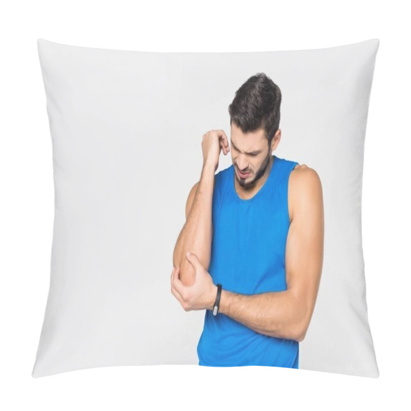 Personality  Handsome Young Man With Arm Pain Isolated On White Pillow Covers