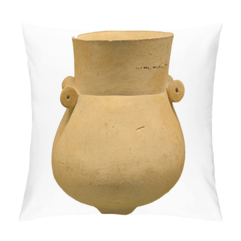 Personality  Ancient Stone Age Pot In Excellent Condition, From 6,000 Years Ago With A Ringed Handle For Suspension, Found In Sicily. Isolated Against A White Background Pillow Covers