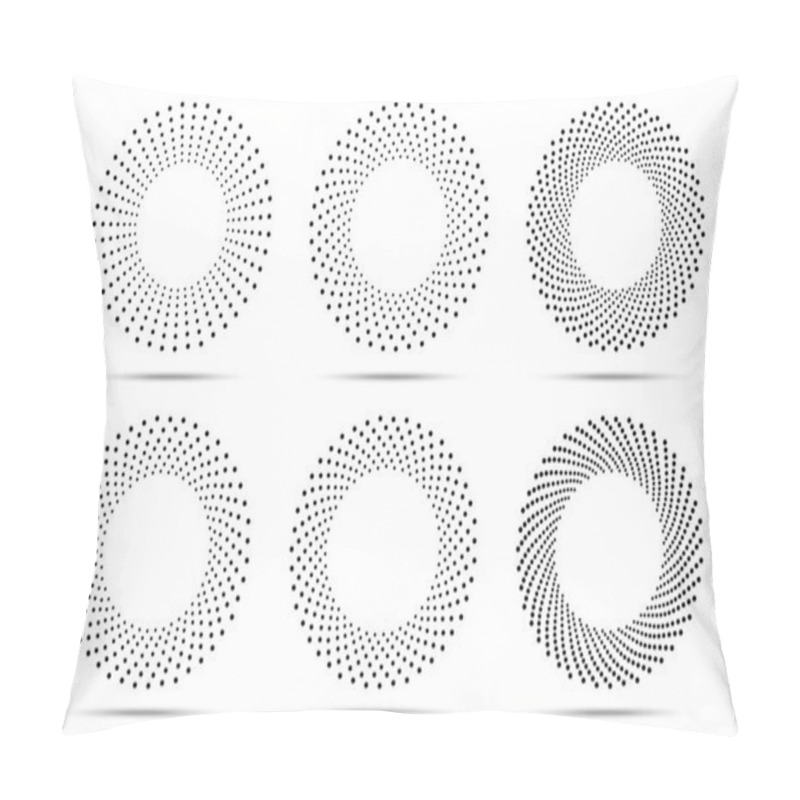 Personality  Halftone Circular Dotted Frames Set. Circle Dots Isolated On The White Background. Logo Design Element For Medical, Treatment, Cosmetic. Round Border Using Halftone Circle Dots Texture. Vector Pillow Covers