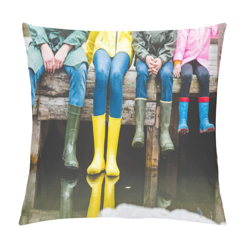 Personality  Family Sitting On Wooden Bridge Pillow Covers