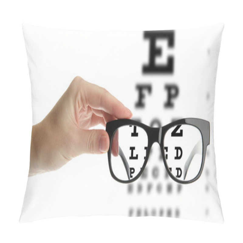 Personality  Reading Eyeglasses In Hand And Eye Chart Pillow Covers