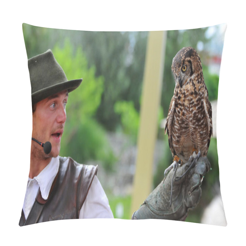 Personality  Falconer Holds A Spotted Owl Pillow Covers