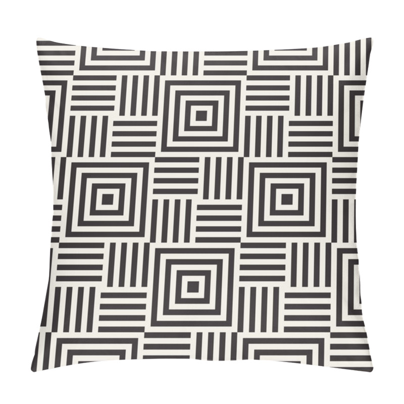 Personality  Stylish Lines Lattice. Ethnic Monochrome Texture. Abstract Geometric Background Design. Vector Seamless Black And White Pattern. Pillow Covers