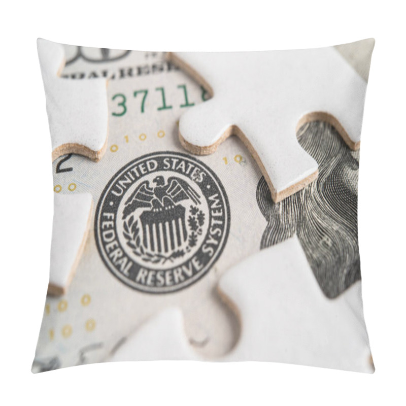 Personality  The Federal Reserve System With Jigsaw Puzzle Paper, The Central Banking System Of The United States Of America. Pillow Covers