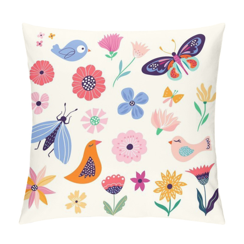 Personality  Spring Time/ Summer Collection With Hand Drawn Flowers And Plants Isolated On White Pillow Covers