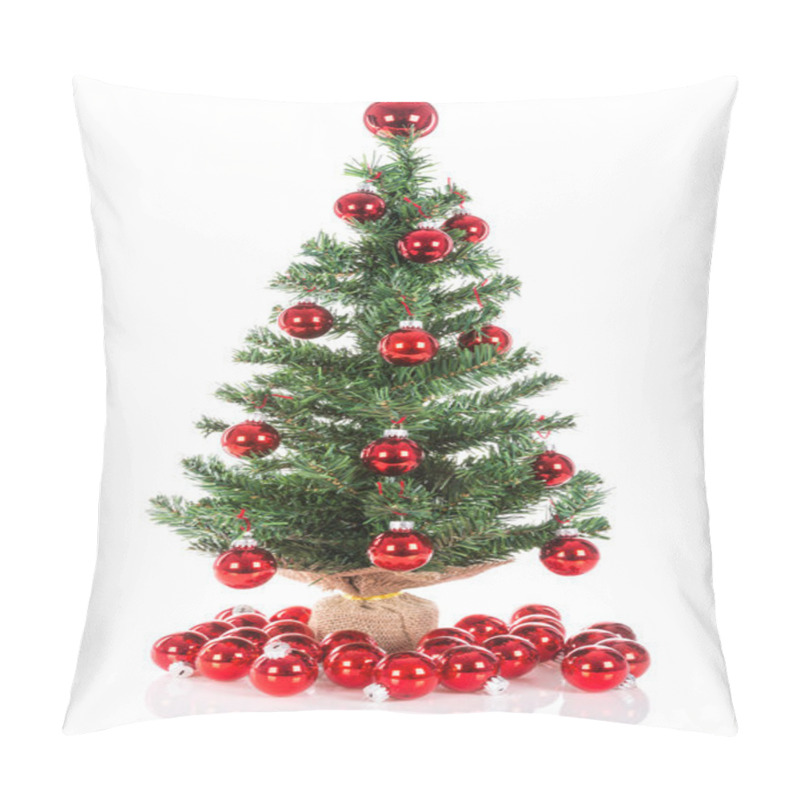 Personality  Christmas Tree Decorated With Red Balls Isolated At White Pillow Covers