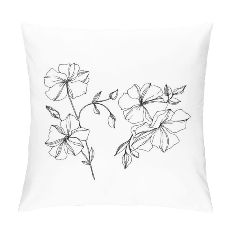 Personality  Vector Flax Floral Botanical Flowers. Black And White Engraved Ink Art. Isolated Flax Illustration Element. Pillow Covers