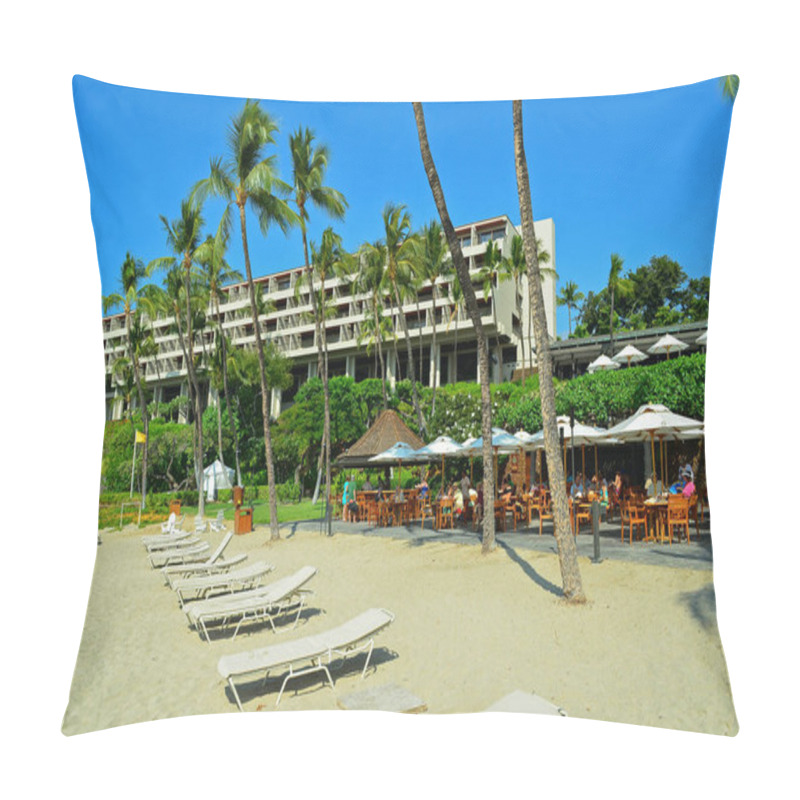 Personality  Beautiful Mauna Kea Beach On The Big Island Of Hawaii White Sand , Crescent Shaped Beach, Clear Azure Water, Gentle Surf. Featuring Golf Course And Upscale Hotel And Condos.  Pillow Covers