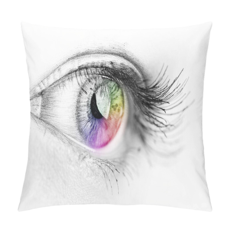 Personality  Sketch Graphics Monochrome Illustration And Photo Eye Combination. Hand Drawn Part Of The Body Mixed With Photo (originals, No Tracing) Pillow Covers