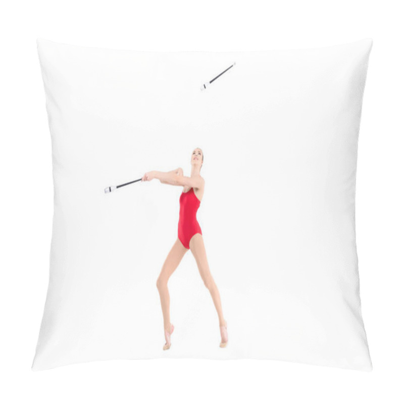 Personality  Rhythmic Gymnast Training With Clubs Pillow Covers