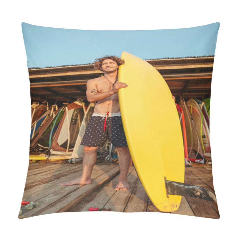 Personality  Professional Young Surfer Getting Board Ready For Surf Pillow Covers