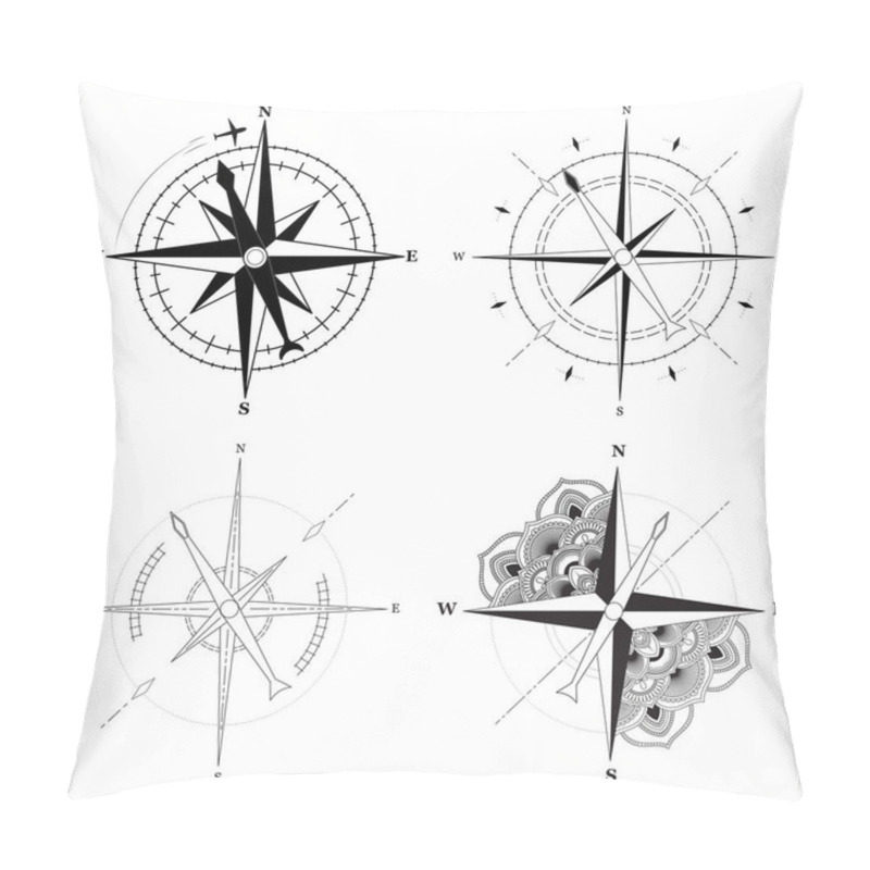 Personality  Simple Signs Of Compasses Set On White Background. Vector Illustration Pillow Covers