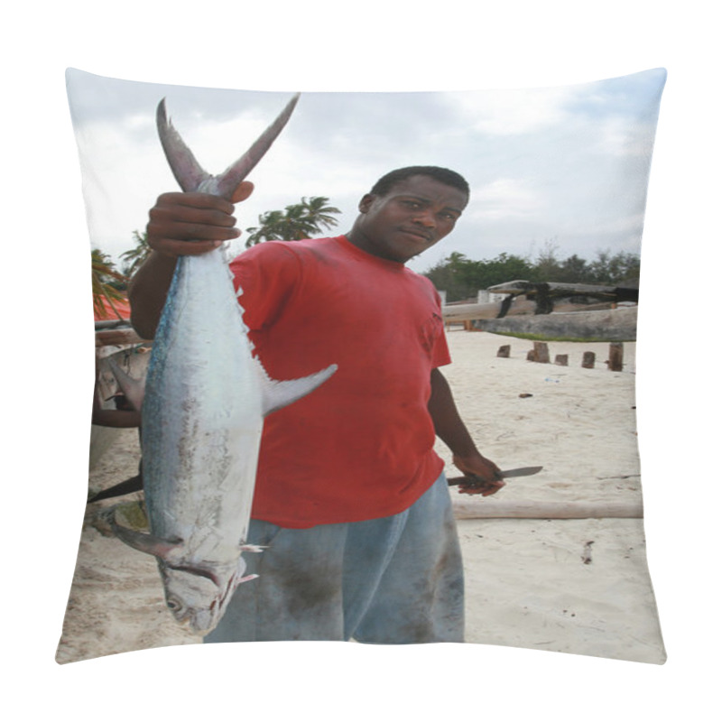 Personality  Zanzibar Dark-skin Fisherman Holding Mackerel Pillow Covers