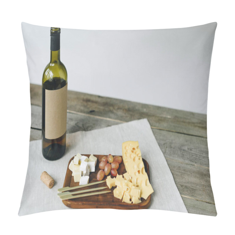 Personality  Wine Bottle And Plate With Cheese And Grapes Pillow Covers