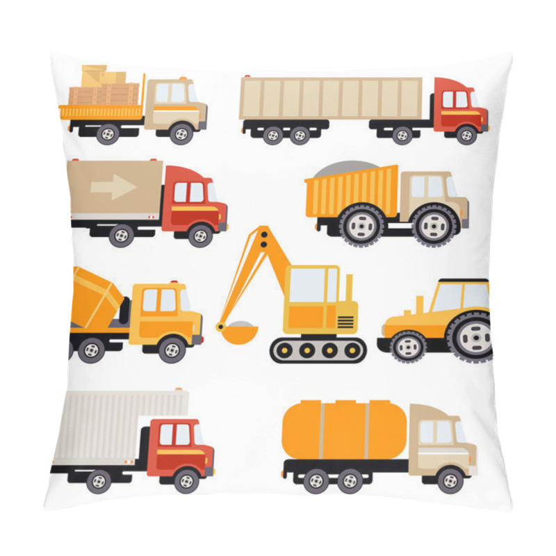 Personality  Work Trucks Flat Vector Set Pillow Covers