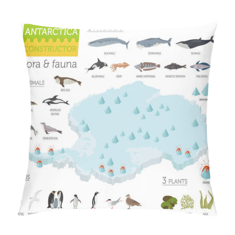 Personality  Isometric 3d Antarctica Flora And Fauna Map Elements. Animals, B Pillow Covers