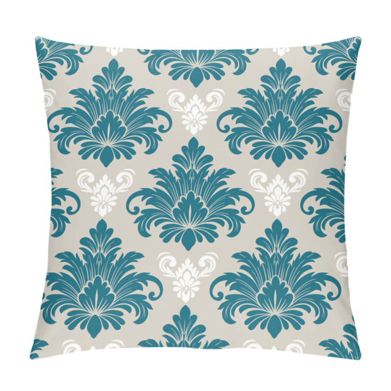 Personality  Blue-green Damask Pattern On Beige Background,floral Vector Traditional Ornament With Oriental Elements For Graphic Design, Interior Design,fabric Printing. Pillow Covers