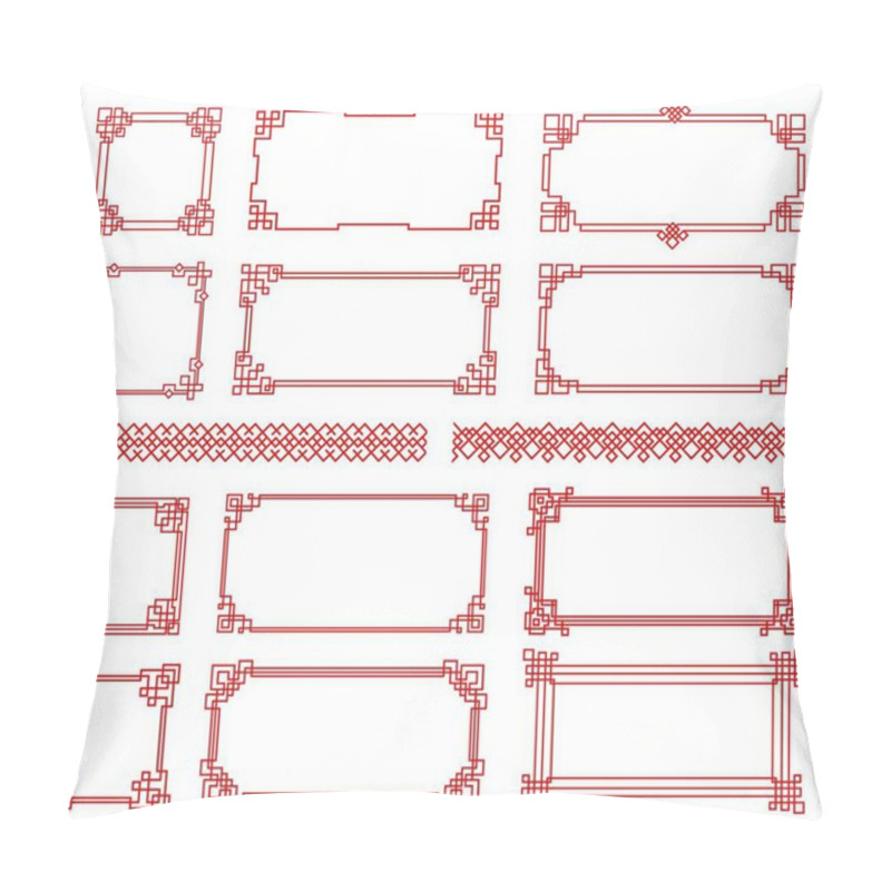 Personality  Red Asian Red Knot Frames And Borders. Korean, Chinese And Japanese Knot Vector Embellishment. Chinese Red Pattern Ornaments And Asian Oriental Corner Frames Or Geometric Borders Pillow Covers